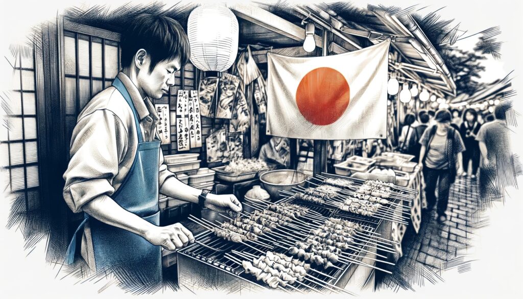 Preparazione degli Yakitori alla griglia